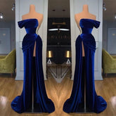 BMbride Royal Blue Off-the-shoulder Long Prom Evening Dress with Split BMbride